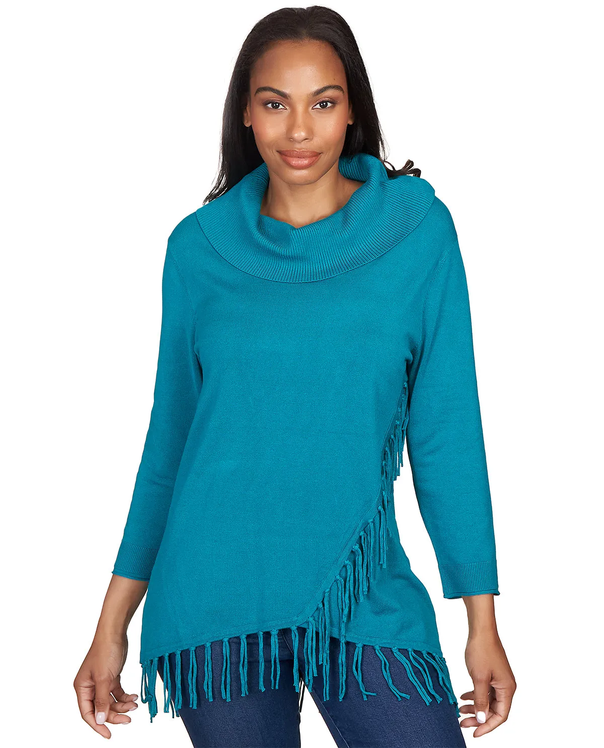 Ruby Road Teal Appeal Pullover Fringe Sweater