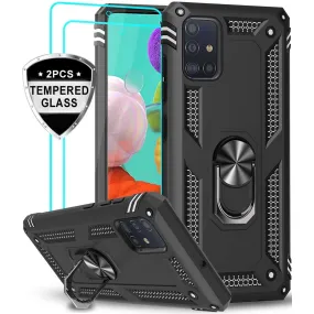 Samsung Galaxy A51 Case (Not Fit A50) with Tempered Glass Screen Protector [2 Pack], LeYi [Military Grade] Defender Protective Phone Case