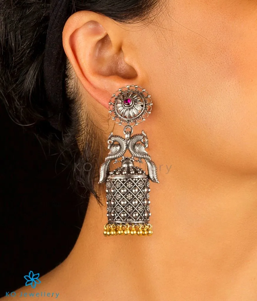 The Navilu Silver Peacock Jhumka (Two-tone)