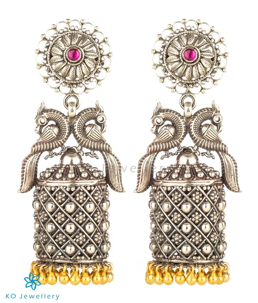 The Navilu Silver Peacock Jhumka (Two-tone)