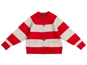 Wide Stripe Cardigan Scarlet & Putty