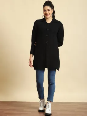 Women Black Solid Long Sweater