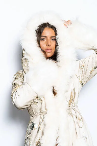 Women's LED Sequin Temptress Coat in "Ivory Gold"